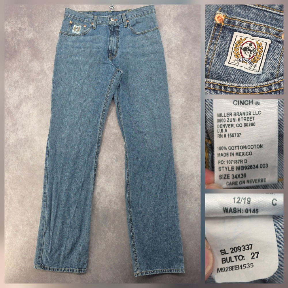 Cinch White Label Jeans Mens 34x36 Medium Wash Denim MB92834003 Fits 36x36